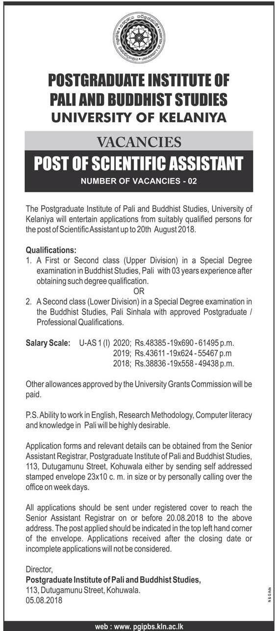 Scientific Assistant - University of Kelaniya